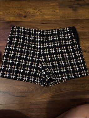 Trina Turk Black Plaid High Waist Shorts with Cream and Tan Grid